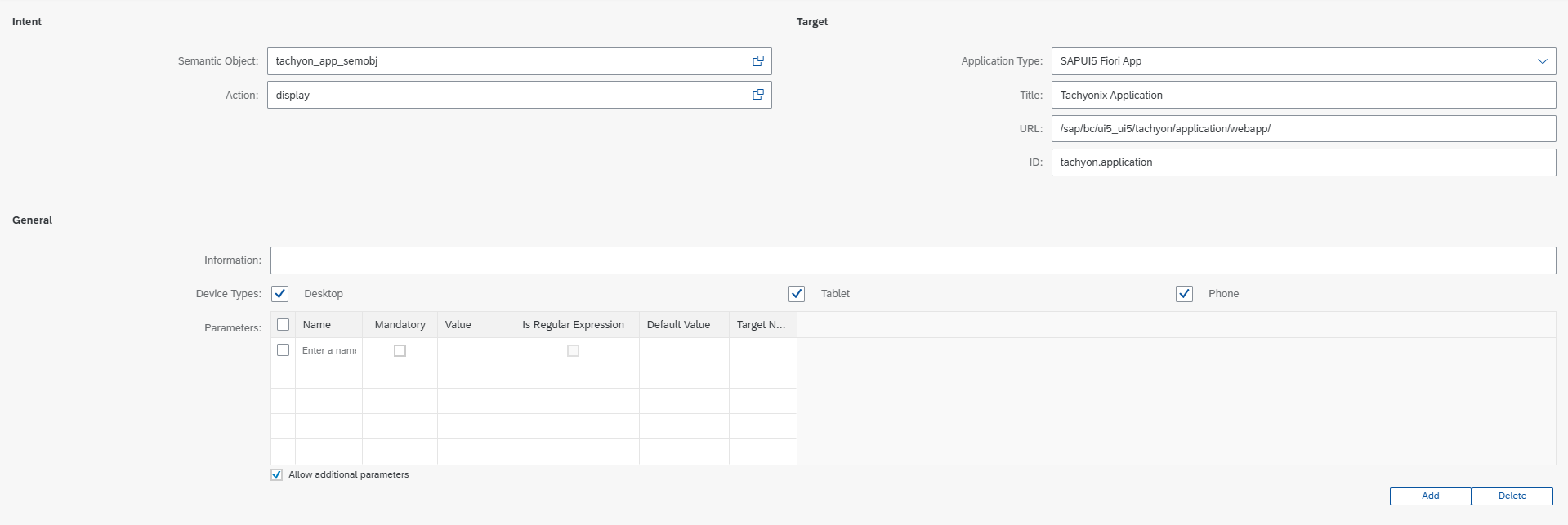 Target mapping do Tachyonix Application no Fiori Designer