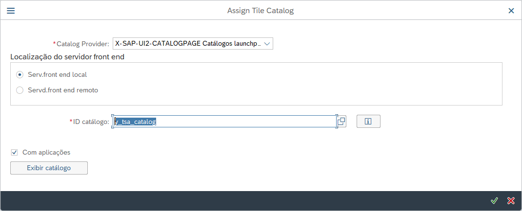Diálogo Assign Tile Catalog com o ID do catálogo preenchido