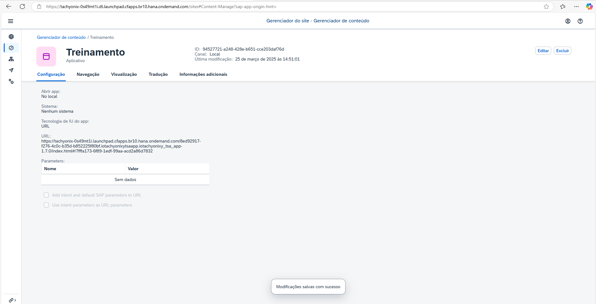 Aplicativo salvo com a mensagem de confirmação
