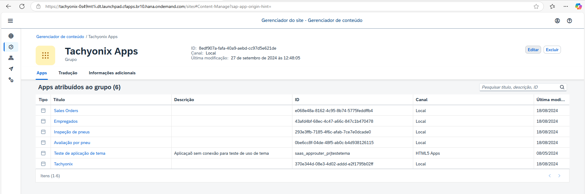 Botão Editar na página do grupo Tachyonix Apps